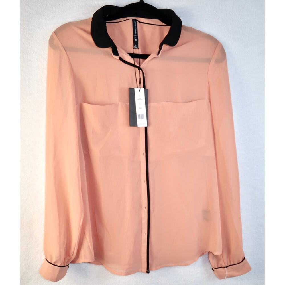 W118 Walter Baker‎ women's long-sleeved blouse in a peach color with black small